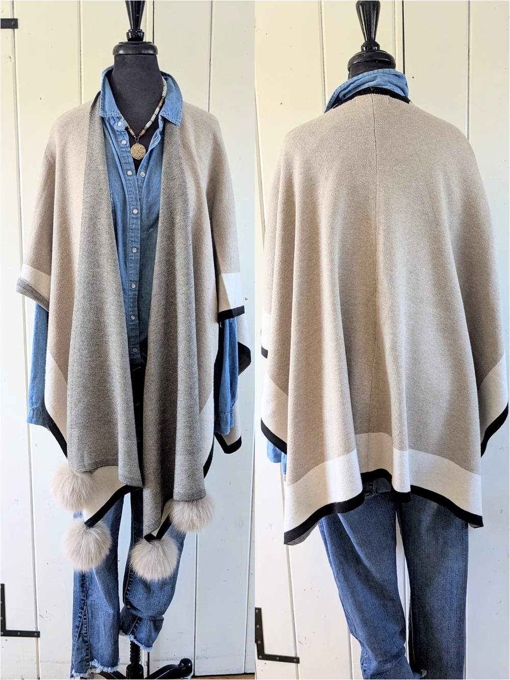 Mitchie's Luxe Wrap w/ fox Pom Trim O/S